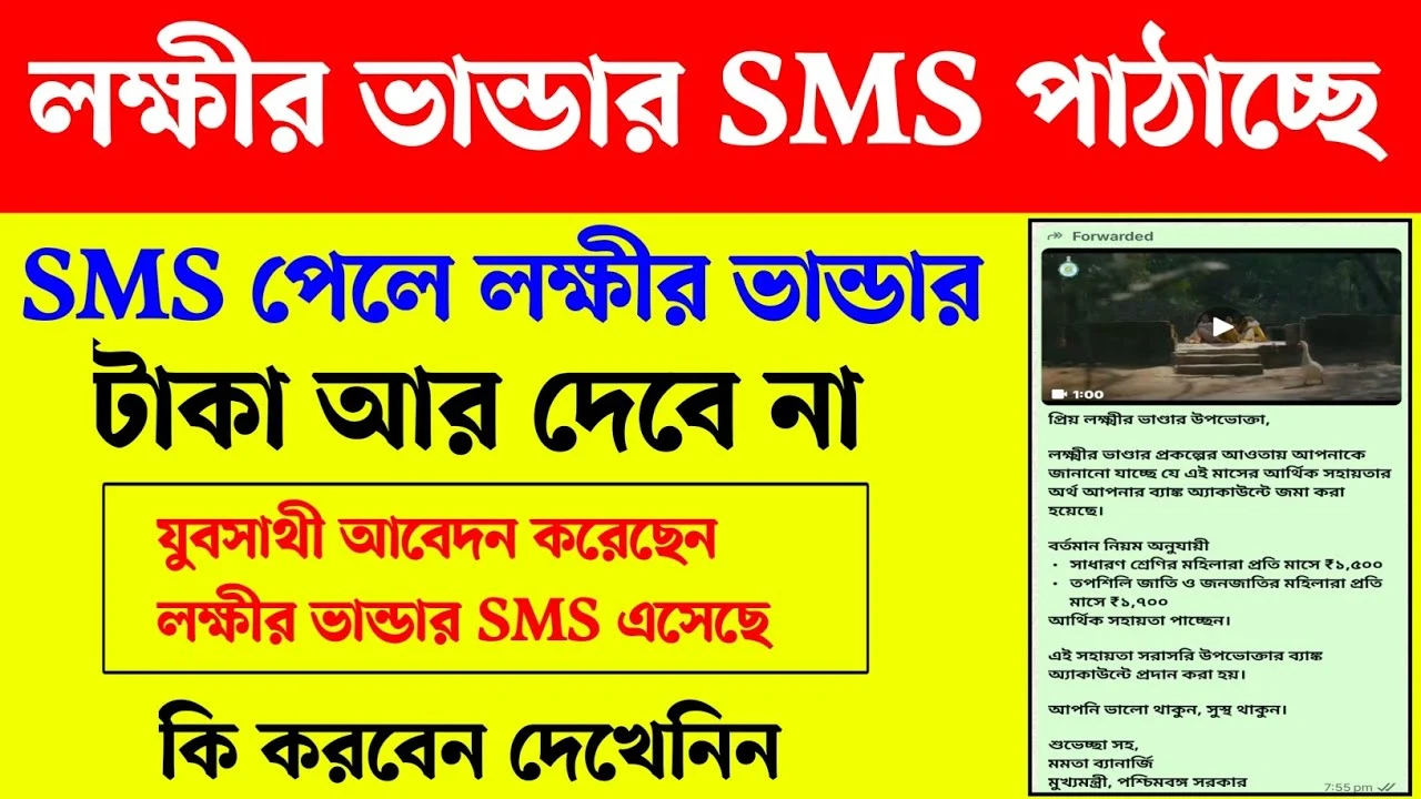 লক্ষ্মীর ভান্ডার ও যুবশ্রী প্রকল্পের নতুন WhatsApp SMS আপডেট: আপনার করণীয় কী?